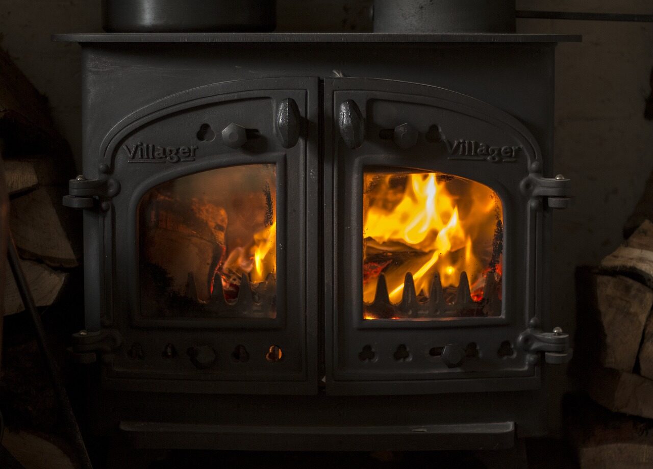 Wood burning inside the fireplace